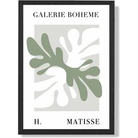 ARTZE Matisse Floral Cutout Sage Green Bohemian Framed Print SIZE: A3 with Black Frame in Pale Green | Size: A2
