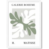 ARTZE Matisse Floral Cutout Sage Green Bohemian Framed Print SIZE: A2 with White Frame in Pale Green