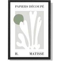 ARTZE Matisse Floral Cutout Sage Green Framed Print SIZE: A2 with Black Frame in Pale Green | Size: A3