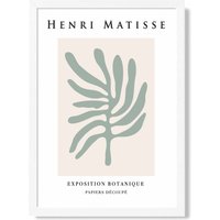 ARTZE Matisse Leaf Sage Green & Beige Exhibition Framed Print SIZE: A4 with White Frame in Pale Green