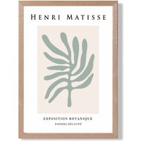 ARTZE Matisse Leaf Sage Green & Beige Exhibition Framed Print SIZE: A3 with Oak Frame in Pale Green