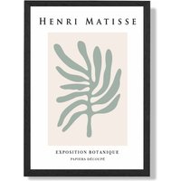 ARTZE Matisse Leaf Sage Green & Beige Exhibition Framed Print SIZE: A2 with Black Frame in Pale Green