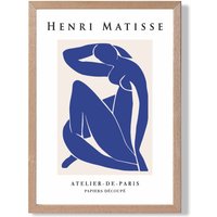 ARTZE Matisse Nude Blue & Beige Exhibition Framed Print SIZE: A2 with Oak Frame in Dark Blue | Size: A4
