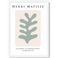 ARTZE Matisse Floral Cutout Beige & Sage Green Exhibition Framed Print SIZE: A3 with White Frame in Pale Green