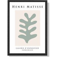 ARTZE Matisse Floral Cutout Beige & Sage Green Exhibition Framed Print SIZE: A3 with Black Frame in Pale Green | Size: A2