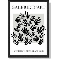 ARTZE Matisse Floral Cutout Grey & Black Framed Print SIZE: A2 with Black Frame | Size: A3
