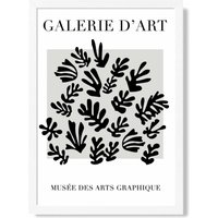 ARTZE Matisse Floral Cutout Grey & Black Framed Print SIZE: A2 with White Frame | Size: A3