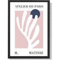 ARTZE Matisse Floral Cutout Pink & Blue Exhibition Framed Print SIZE: A3 with Black Frame in Navy | Size: A4