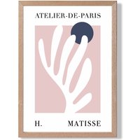 ARTZE Matisse Floral Cutout Pink & Blue Exhibition Framed Print SIZE: A2 with Oak Frame in Navy | Size: A3