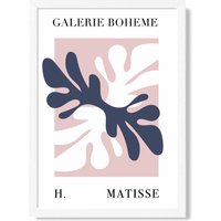 ARTZE Matisse Floral Cutout Pink & Blue Bohemian Framed Print SIZE: A3 with White Frame in Navy