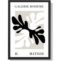 ARTZE Matisse Floral Cutout Beige & Black Bohemian Framed Print SIZE: A4 with Black Frame
