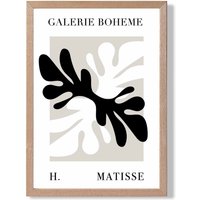 ARTZE Matisse Floral Cutout Beige & Black Bohemian Framed Print SIZE: A2 with Oak Frame
