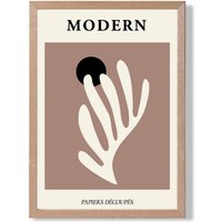 ARTZE Matisse Floral Cutout Cream & Brown Mid Century Framed Print SIZE: A4 with Oak Frame | Size: A3