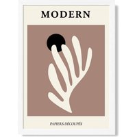 ARTZE Matisse Floral Cutout Cream & Brown Mid Century Framed Print SIZE: A3 with White Frame | Size: A2