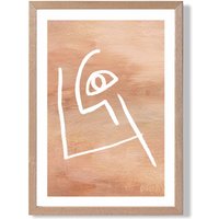 ARTZE Picasso Style Abstract Terracotta Face Framed Print SIZE: A2 with Oak Frame | Size: A4