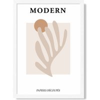 ARTZE Matisse Floral Cutout Beige & Orange Mid Century Framed Print SIZE: A4 with White Frame | Size: A3
