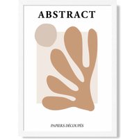 ARTZE Matisse Floral Cutout Orange & Beige Mid Century Framed Print SIZE: A3 with White Frame | Size: A4