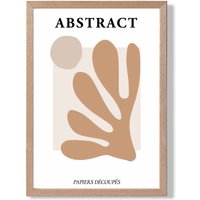 ARTZE Matisse Floral Cutout Orange & Beige Mid Century Framed Print SIZE: A3 with Oak Frame