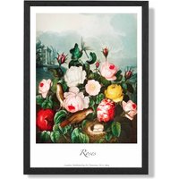 ARTZE Vintage Floral Exhibition - Cottage Roses Framed Print SIZE: A3 with Black Frame in Red | Size: A4