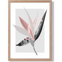 ARTZE Tropical Flower Grey & Pink Boho Botanical Framed Print SIZE: A3 with Oak Frame | Size: A4