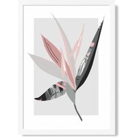 ARTZE Tropical Flower Grey & Pink Boho Botanical Framed Print SIZE: A4 with White Frame | Size: A2