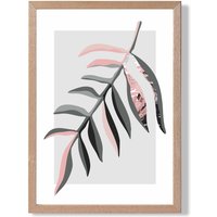 ARTZE Tropical Leaf Grey & Pink Boho Botanical Framed Print SIZE: A4 with Oak Frame