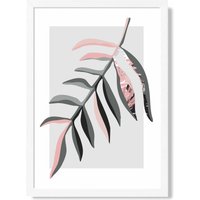 ARTZE Tropical Leaf Grey & Pink Boho Botanical Framed Print SIZE: A4 with White Frame | Size: A3