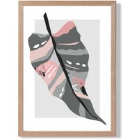 ARTZE Tropical Palm Grey & Pink Boho Botanical Framed Print SIZE: A4 with Oak Frame | Size: A3
