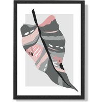 ARTZE Tropical Palm Grey & Pink Boho Botanical Framed Print SIZE: A3 with Black Frame | Size: A2