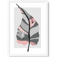 ARTZE Tropical Plant Grey & Pink Boho Botanical Framed Print SIZE: A3 with White Frame | Size: A4