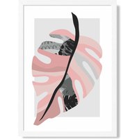 ARTZE Tropical Monstera Grey & Pink Boho Botanical Framed Print SIZE: A3 with White Frame | Size: A4