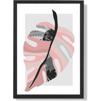 ARTZE Tropical Monstera Grey & Pink Boho Botanical Framed Print SIZE: A4 with Black Frame | Size: A3
