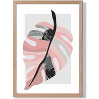 ARTZE Tropical Monstera Grey & Pink Boho Botanical Framed Print SIZE: A2 with Oak Frame