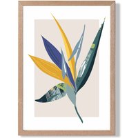 ARTZE Tropical Flower Teal & Green Mid Century Modern Framed Print SIZE: A2 with Oak Frame | Size: A4