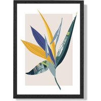 ARTZE Tropical Flower Teal & Green Mid Century Modern Framed Print SIZE: A2 with Black Frame