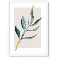 ARTZE Papyrus Leaf Teal & Green Mid Century Modern Framed Print SIZE: A3 with White Frame
