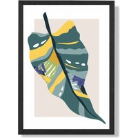 ARTZE Tropical Palm Teal & Green Mid Century Modern Framed Print SIZE: A4 with Black Frame | Size: A3