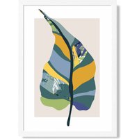 ARTZE Tropical Plant Teal & Green Mid Century Modern Framed Print SIZE: A4 with White Frame | Size: A3