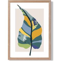 ARTZE Tropical Plant Teal & Green Mid Century Modern Framed Print SIZE: A4 with Oak Frame | Size: A3