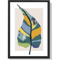 ARTZE Tropical Plant Teal & Green Mid Century Modern Framed Print SIZE: A3 with Black Frame | Size: A2