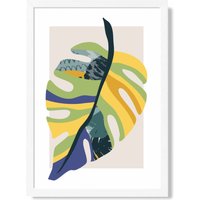 ARTZE Tropical Monstera Teal & Green Mid Century Modern Framed Print SIZE: A4 with White Frame