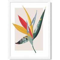 ARTZE Tropical Flower Green & Red Minamilist Framed Print SIZE: A2 with White Frame | Size: A4