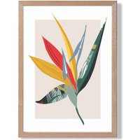 ARTZE Tropical Flower Green & Red Minamilist Framed Print SIZE: A3 with Oak Frame | Size: A4
