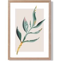 ARTZE Papyrus Leaf Green & Red Minamilist Framed Print SIZE: A2 with Oak Frame | Size: A3