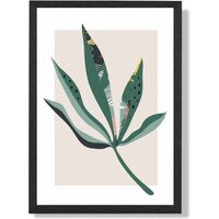 ARTZE Palm Leaf Green & Red Minamilist Framed Print SIZE: A2 with Black Frame | Size: A4