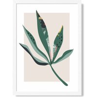 ARTZE Palm Leaf Green & Red Minamilist Framed Print SIZE: A4 with White Frame