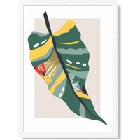 ARTZE Tropical Palm Green & Red Minamilist Framed Print SIZE: A2 with White Frame | Size: A4