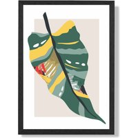 ARTZE Tropical Palm Green & Red Minamilist Framed Print SIZE: A3 with Black Frame