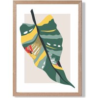 ARTZE Tropical Palm Green & Red Minamilist Framed Print SIZE: A2 with Oak Frame