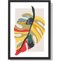 ARTZE Tropical Monstera Green & Red Minamilist Framed Print SIZE: A3 with Black Frame | Size: A4